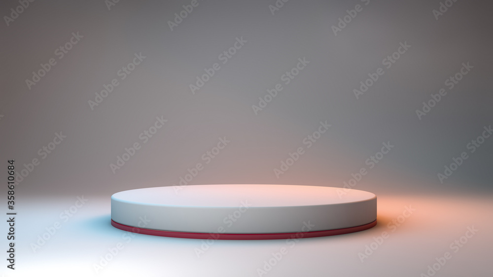 Aufkleber 3d rendering of a minimalist podium on a neutral background and colored lights for product presentat