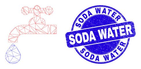 Fototapeta premium Web carcass water plumbing gear pictogram and Soda Water seal stamp. Blue vector round grunge seal stamp with Soda Water text.