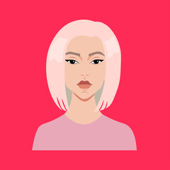 Avatar for a social network. Student. Vector flat illustration. Girl with white hair