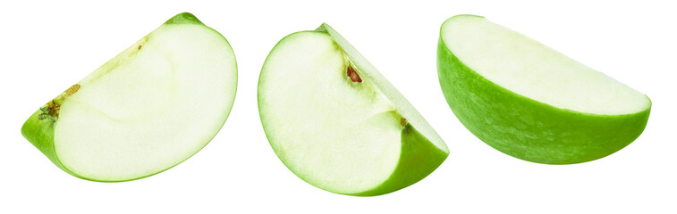 Green apple slices set isolated on white background