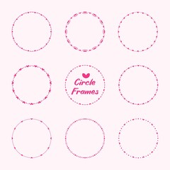 Love Circle Frames Set. Elements for design. Circle Frames with love, line, dot, and decorative shapes.  Design label, badge, packaging, and more.