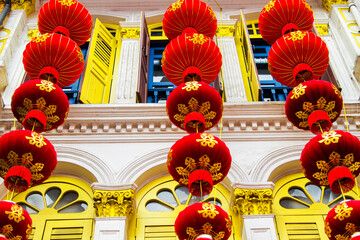 SINGAPORE - NOVEMBER 13: Chinese traditional lanterns decoration at Chinatown shopping mall on...