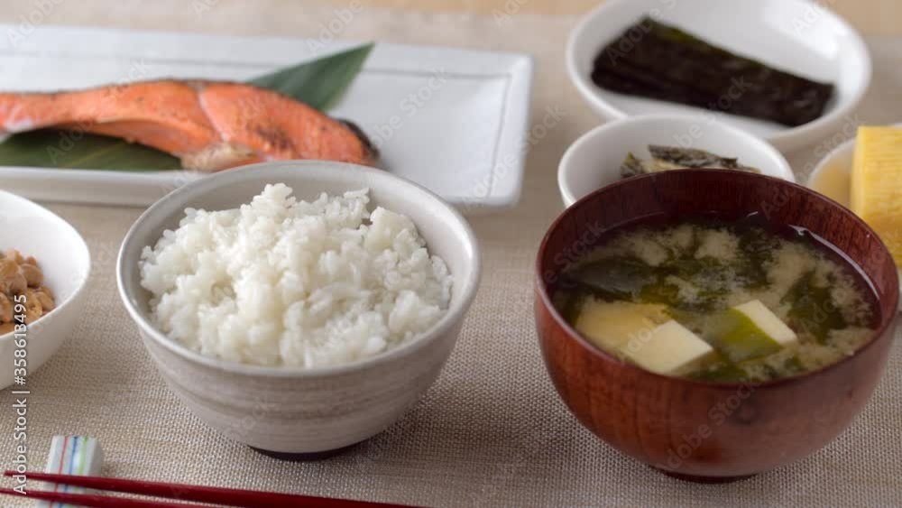 Poster traditional japanese style breakfast on table