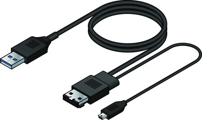 A USB (universal serial bus) cable adapter. USB type A to eSATA and USB mini power.