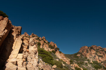 Red rocky landscape in Costa paradiso in Sardinia. Italy