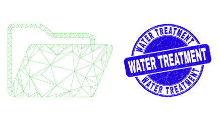 Web carcass folder pictogram and Water Treatment stamp. Blue vector round scratched seal stamp with Water Treatment text. Abstract carcass mesh polygonal model created from folder pictogram.