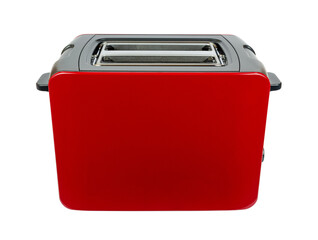 New red toaster with grey parts isolated on white background