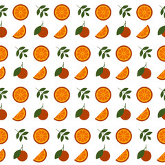 Seamless vector pattern with  oranges and leaf motif on white background. Repeat pattern with citrus fruit perfect for wrapping paper, fabric, textile, packaging design and much more