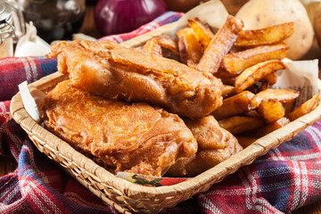 Traditional fish in beer batter and chips