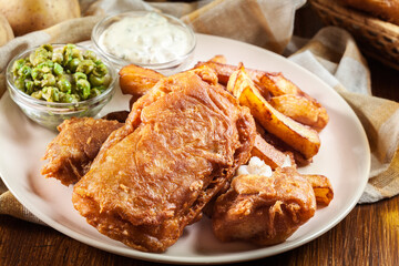 Traditional fish in beer batter and chips