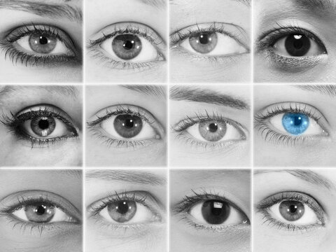 Black and white Collage photo of eyes where one is blue