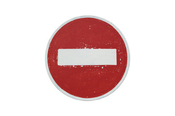 Old round red road sign 'No entry'