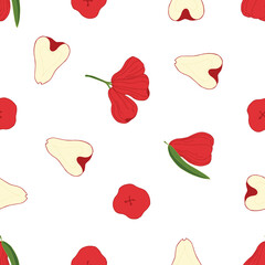 Rose apple background. Hand drawn seamless pattern. Stock vector illustration.