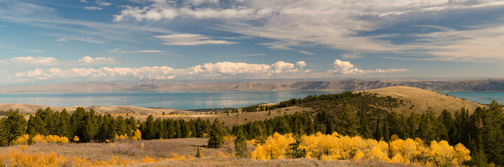 USA, Utah. View from HWY 89 near Garden City across Bear Lake