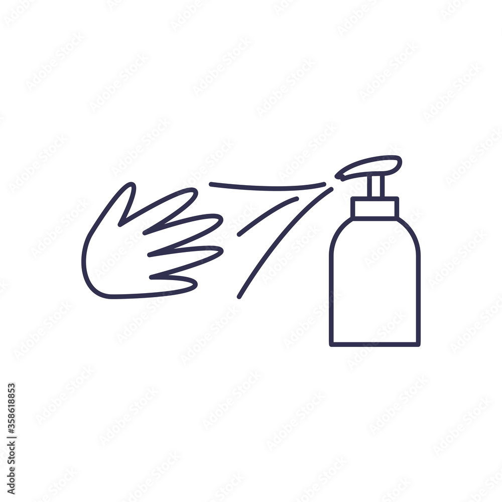 Poster hand and sanitizer bottle line style icon vector design