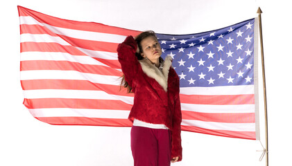 portrait of teenage girl with american flag