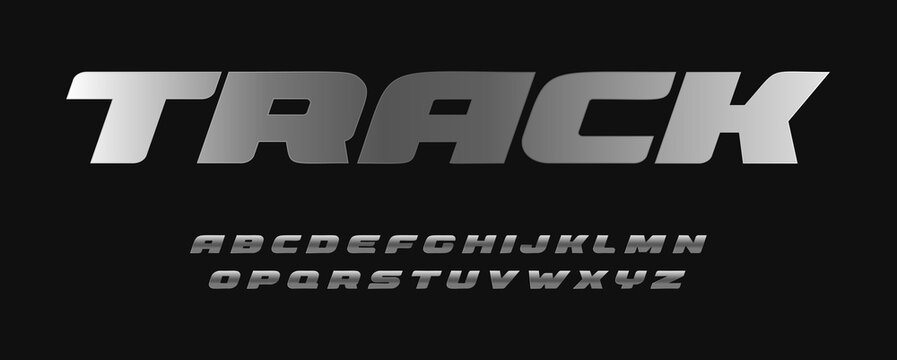 Wide bold metal font. Track style letters collection for sport, auto, moto and velo industry design. Stainless typography design.