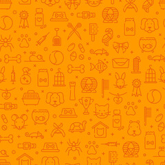 Seamless pattern for pet shop, veterinary clinic, pet store, zoo, shelter. Flat style design, vector illustration.