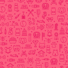 Seamless pattern for pet shop, veterinary clinic, pet store, zoo, shelter. Flat style design, vector illustration.