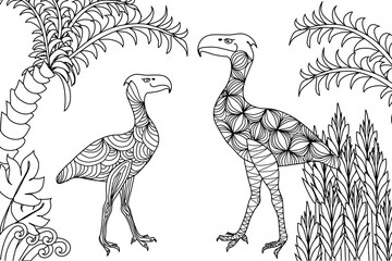 Bird dinosaur drawing lines, vector is suitable for any graphic design project. The prehistoric period.