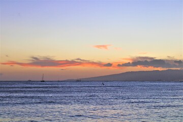 Fototapeta premium Tropical Beach at sunset , Waikiki, Hawaii