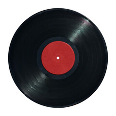 gramophone record Long played record  vinyl Carbide vintage analog music recording 12 inch 33 rpm yellow label  isolated over white background. This has clipping path.