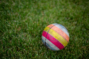 Fun bright children ball for on the green grass