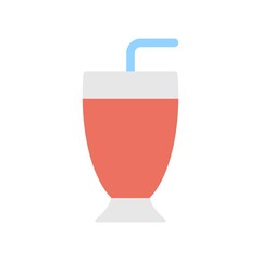 A glass of fresh fruit juice with pipette. Flat icon illustration.