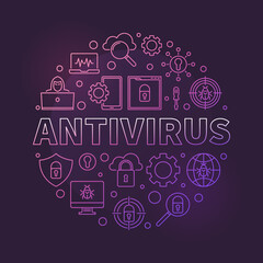 Vector Antivirus round colorful concept thin line illustration on dark background
