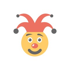Comic clown face icon illustration in flat design style.