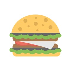 Hamburger icon in flat design style. Cheeseburger, fast food sign.
