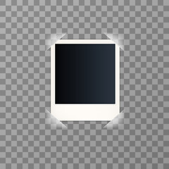 Vector Instant photo frame with paper corners . Realistic paper photograph with shadow isolated on transparent background. Photo frame mock up. Photo album with cut frame corners. Vector illustration.