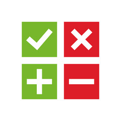 Obraz premium Checkmark, cross, plus, minus validation button on white background. Yes or no vector sumbol.