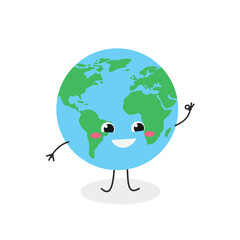 Cheerful cartoon Earth planet showing okay sign