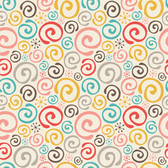 Naklejka premium Seamless vector pattern with spirals and swirls. Retro colors.