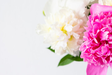 Beautiful bouquet of peonies, pink and white peonies floral background