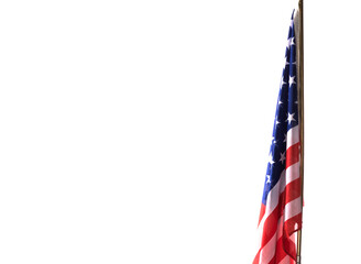 USA flag flying in the wind isolated on white background