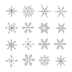 Set of Snowflakes Doodle Icons. Vector illustration.