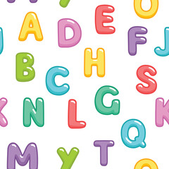 Funny children seamless pattern with color letters. Colorful alphabet on a white background. Vector illustration.