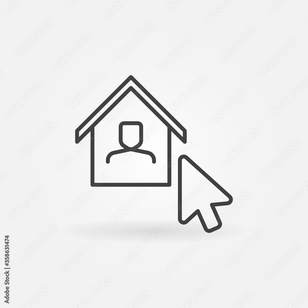 Poster mouse click on house linear icon. vector work at home concept symbol