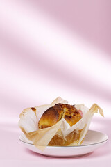 Homemade muffins with red berries and cherries