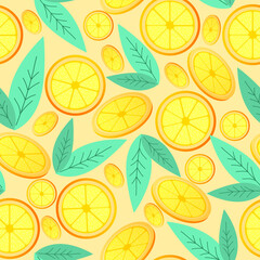 Lemon orange slice seamless pattern vector illustration