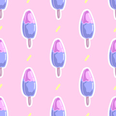 Icecream pink seamless pattern hand drawn vector illustration 