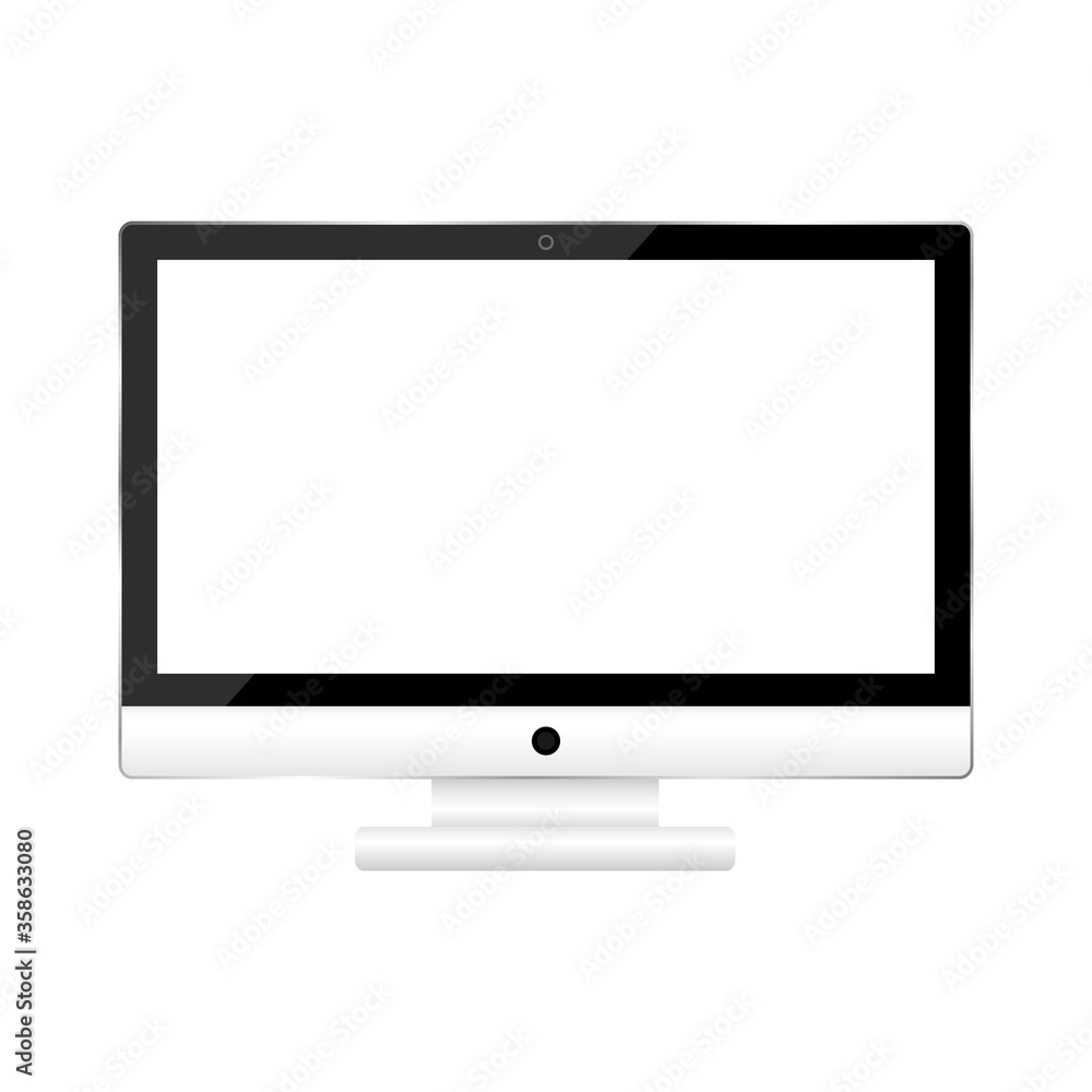 Poster Computer realistic display vector illustration. Empty screen computer monitor in flat style. Monitor technology icon.