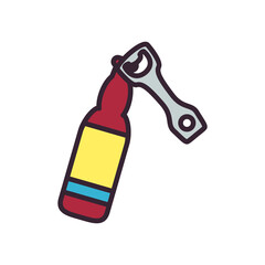 Beer bottle and opener line and fill style icon vector design