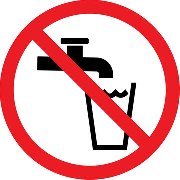 Non-potable water warning sign. Red background. Avoid drinking, cooking or washing.