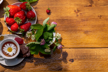 fresh strawberries and flowers