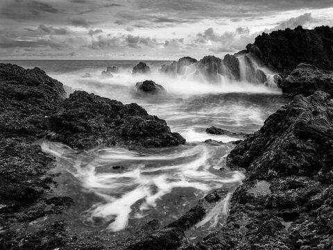 Sea waterfall in black and white format