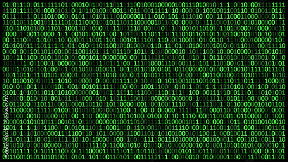 Poster the binary codes 0 and 1 on screen, fast changing. concept of cyber security.