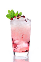 hibiscus lemonade with pear and ice. lemonade or cocktail isolated on white background